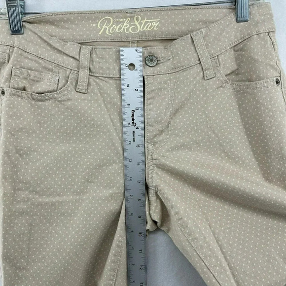 Old Navy Rockstar Jeans Women's Sz 8 Khaki Beige White Polka Dot Skinny Stretch - Picture 4 of 10